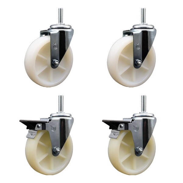 Service Caster 5 Inch Nylon Wheel Swivel 58 Inch Threaded Stem Caster Set 2 Brakes SCC SCC-TS20S514-NYS-58212-2-PLB-2 - main